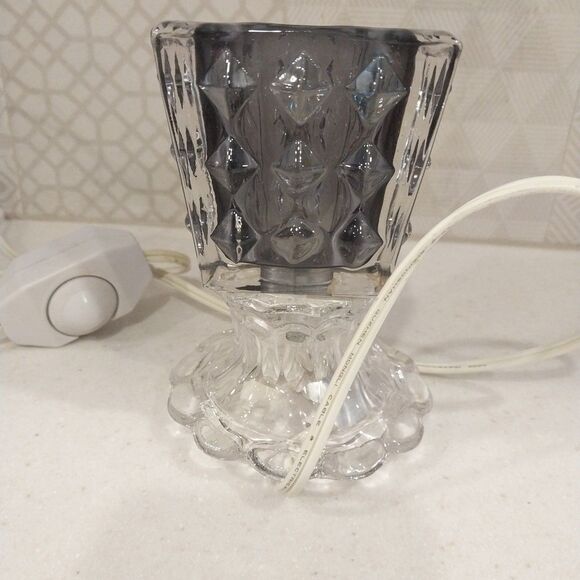 Vintage Dimmable Glass Night Light Bedside Table Lamp Scalloped Base Smokey Top - Picture 5 of 14